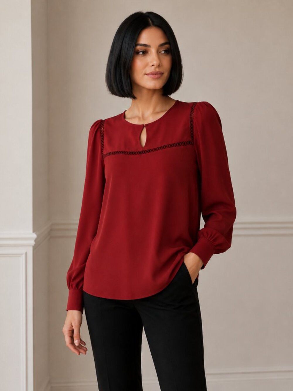 LOFT Long Sleeve Burnt Orange Career Work Blouse Back Keyhole Size Small